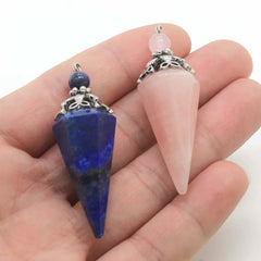 Healing Crystal Hexagon Stone Pendulums for Spiritual Dowsing Divination Natural Amethyst Rose Quartz Pendulum Pendant Pendule