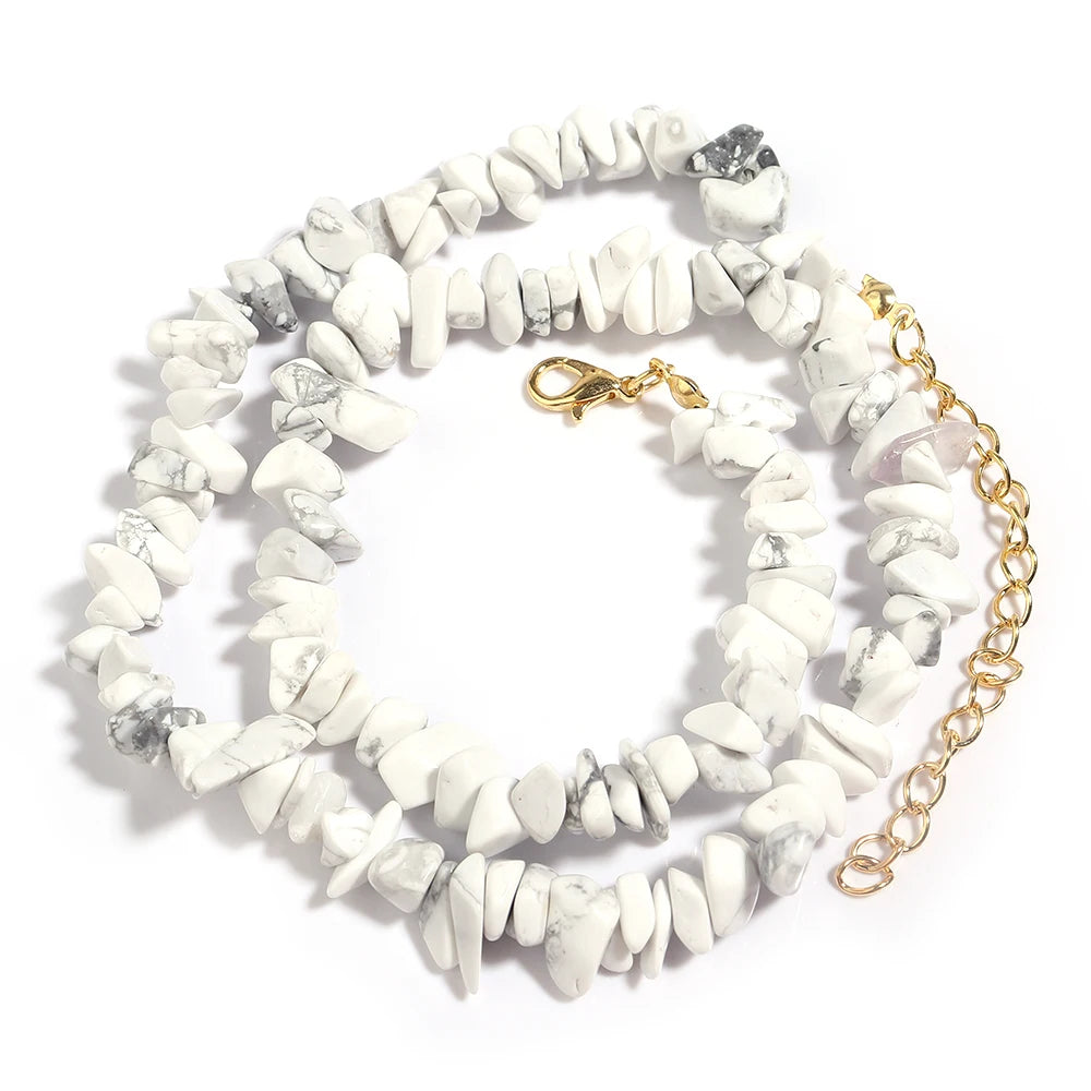 Natural Blue Stone Choker Necklace Irregular Healing Gravel Aquamarines Crystal Quartz Chip Beads Necklace For Women Jewelry