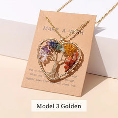 7 Chakras Tree of Life Pendant Gold with Natural Crystal Beads Reiki Healing Jewelry