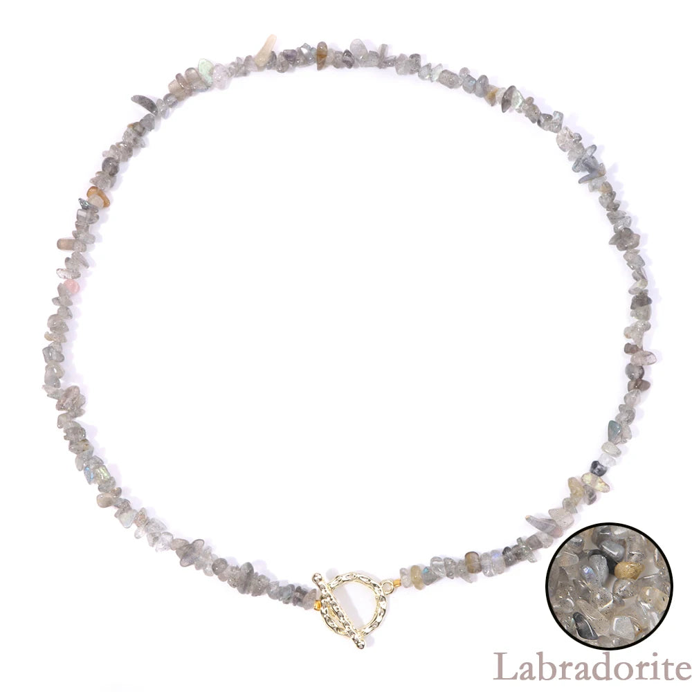 Natural Blue Stone Choker Necklace Aquamarine and Quartz Crystal Beads for Women