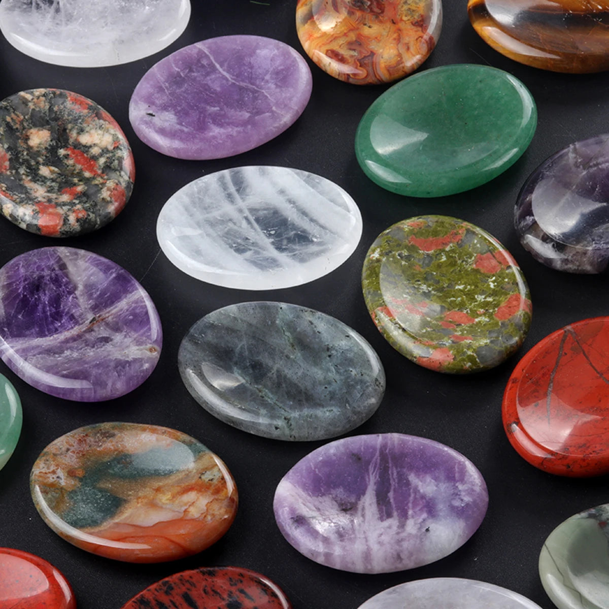 Thumb Worry Stone Oval Quartz Healing Crystal Chakra & Natural Gemstone Decor