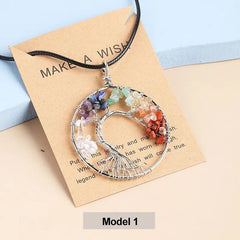 7 Chakras Tree of Life Pendant Gold with Natural Crystal Beads Reiki Healing Jewelry