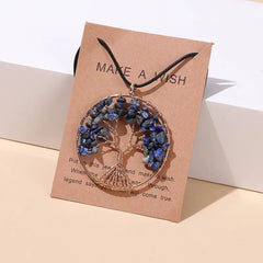 7 Chakras Tree of Life Pendant Gold with Natural Crystal Beads Reiki Healing Jewelry
