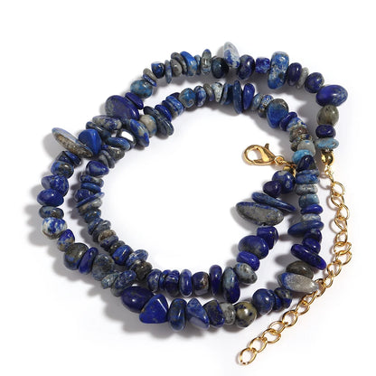 Natural Blue Stone Choker Necklace Irregular Healing Gravel Aquamarines Crystal Quartz Chip Beads Necklace For Women Jewelry