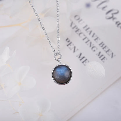 ITSMOS Natural Labradorite Moonstone Pendant Necklace Simple Round Rose Quartz Amethyst Stone Elegant Jewelry for Women Romatic