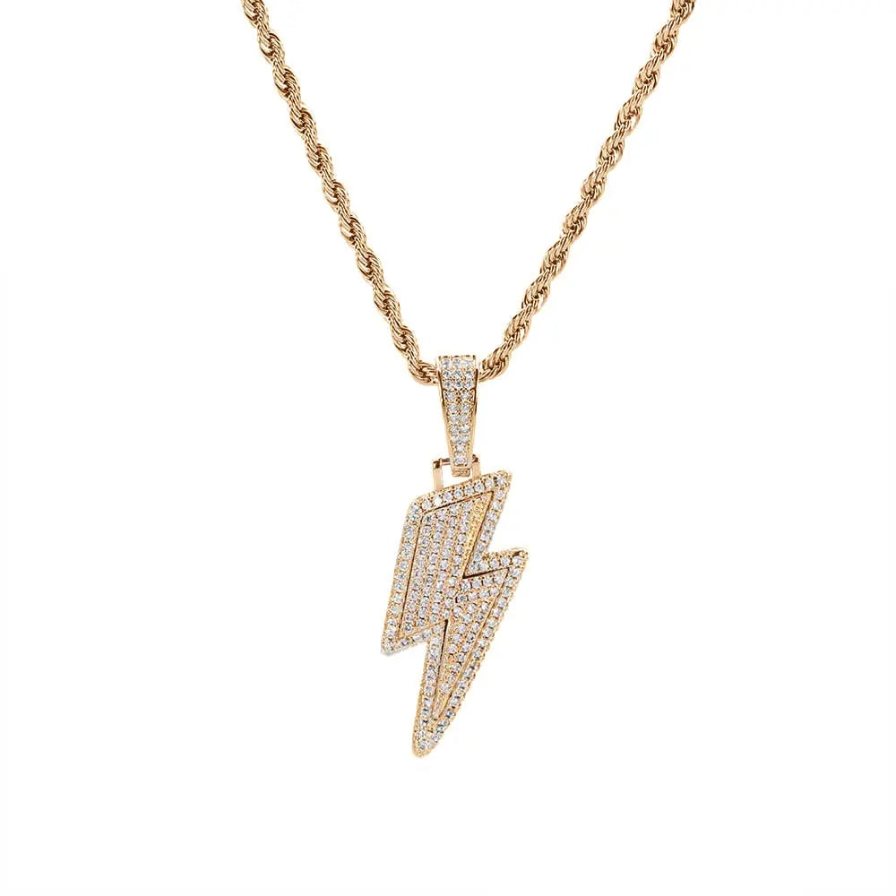 Shine Full Zircon Lightning Pendant Necklace for Women Men Crystal Charm Necklace  Iced Out Charm Hip Hop Party Jewelry