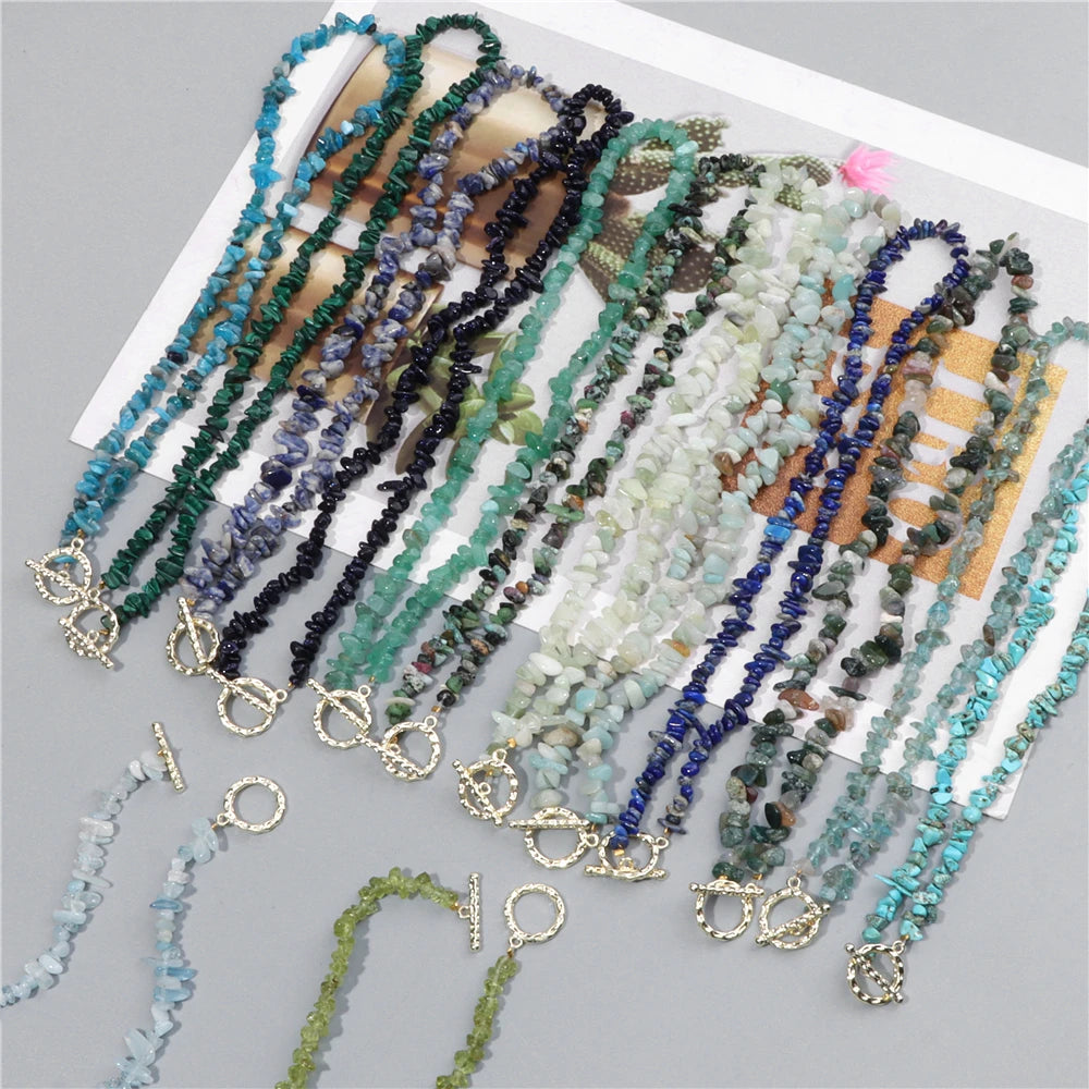 Natural Blue Stone Choker Necklace Aquamarine and Quartz Crystal Beads for Women