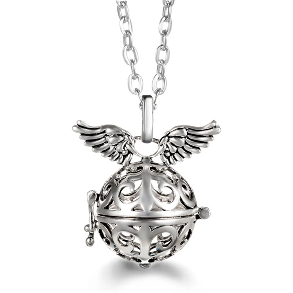 Russia Tradition Chime Exquisite Angel Wings Caller Necklace Essential Oil Diffuser Pregnant Woman Aromatherapy Pendant Jewelry