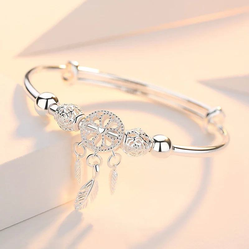 Stunning Silver Dreamcatcher Feather Bracelet