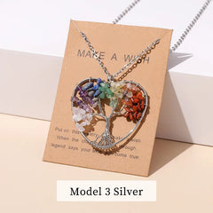 7 Chakras Tree of Life Pendant Gold with Natural Crystal Beads Reiki Healing Jewelry