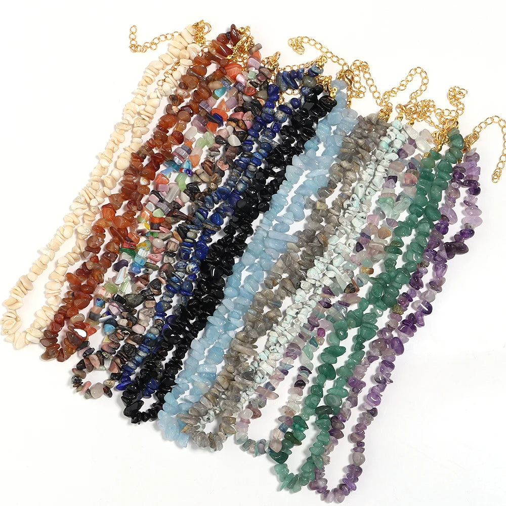 Natural Blue Stone Choker Necklace Irregular Healing Gravel Aquamarines Crystal Quartz Chip Beads Necklace For Women Jewelry
