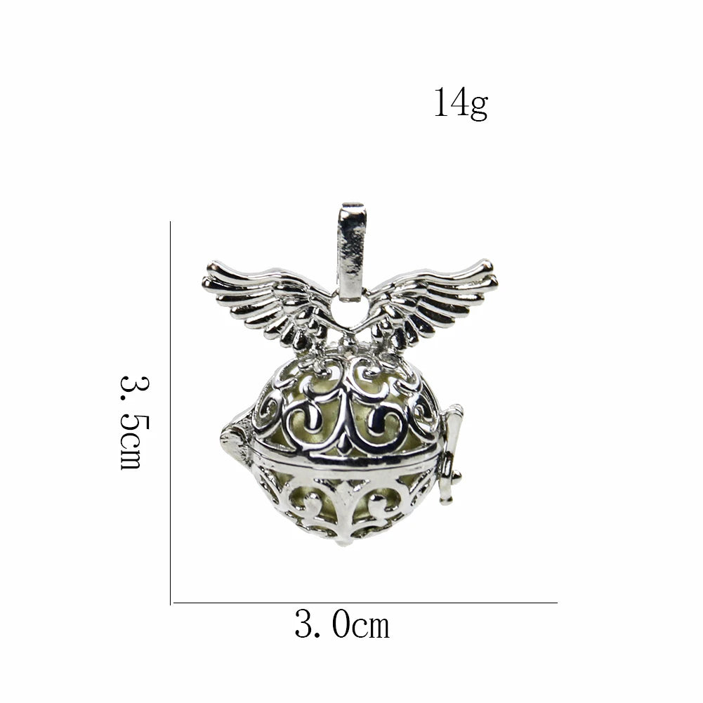 Angel Wing Caller Necklace Harmony Chime Ball Mexican Bola Locket Cage Charm Essential Oil Pendant Pregnant Bell Women Baby Gift