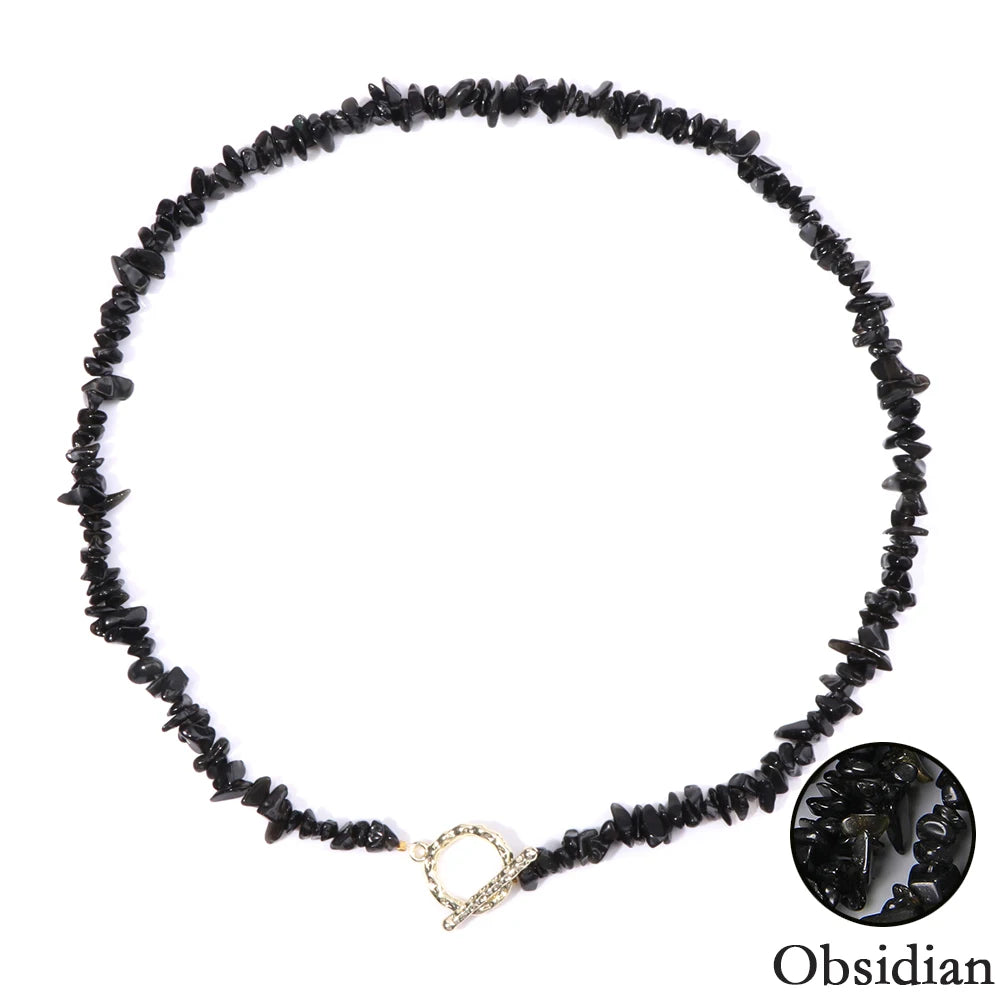 Natural Blue Stone Choker Necklace Aquamarine and Quartz Crystal Beads for Women