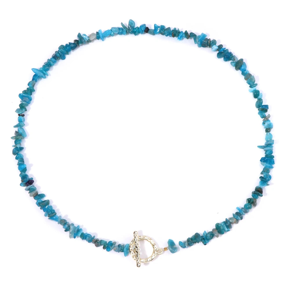 Natural Blue Stone Choker Necklace Aquamarine and Quartz Crystal Beads for Women
