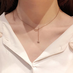 Simple Moon Star Pendant Choker Necklace Gold Alloy Chain for Women