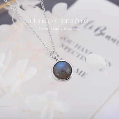 ITSMOS Natural Labradorite Moonstone Pendant Necklace Simple Round Rose Quartz Amethyst Stone Elegant Jewelry for Women Romatic
