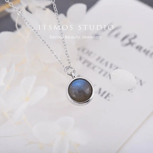 ITSMOS Natural Labradorite Moonstone Pendant Necklace Simple Round Rose Quartz Amethyst Stone Elegant Jewelry for Women Romatic