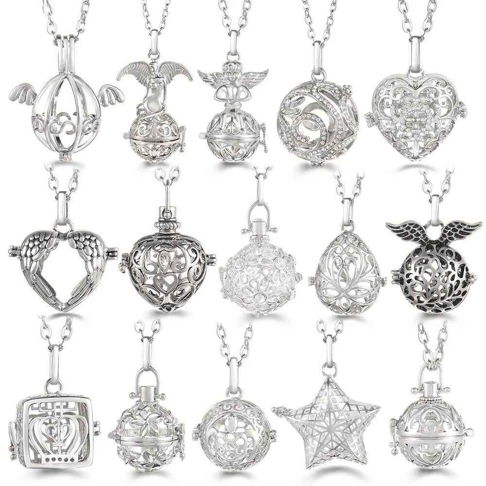 Russian Traditional Angel Wings Chime Necklace Essential Oil Diffuser Aromatherapy Pendant