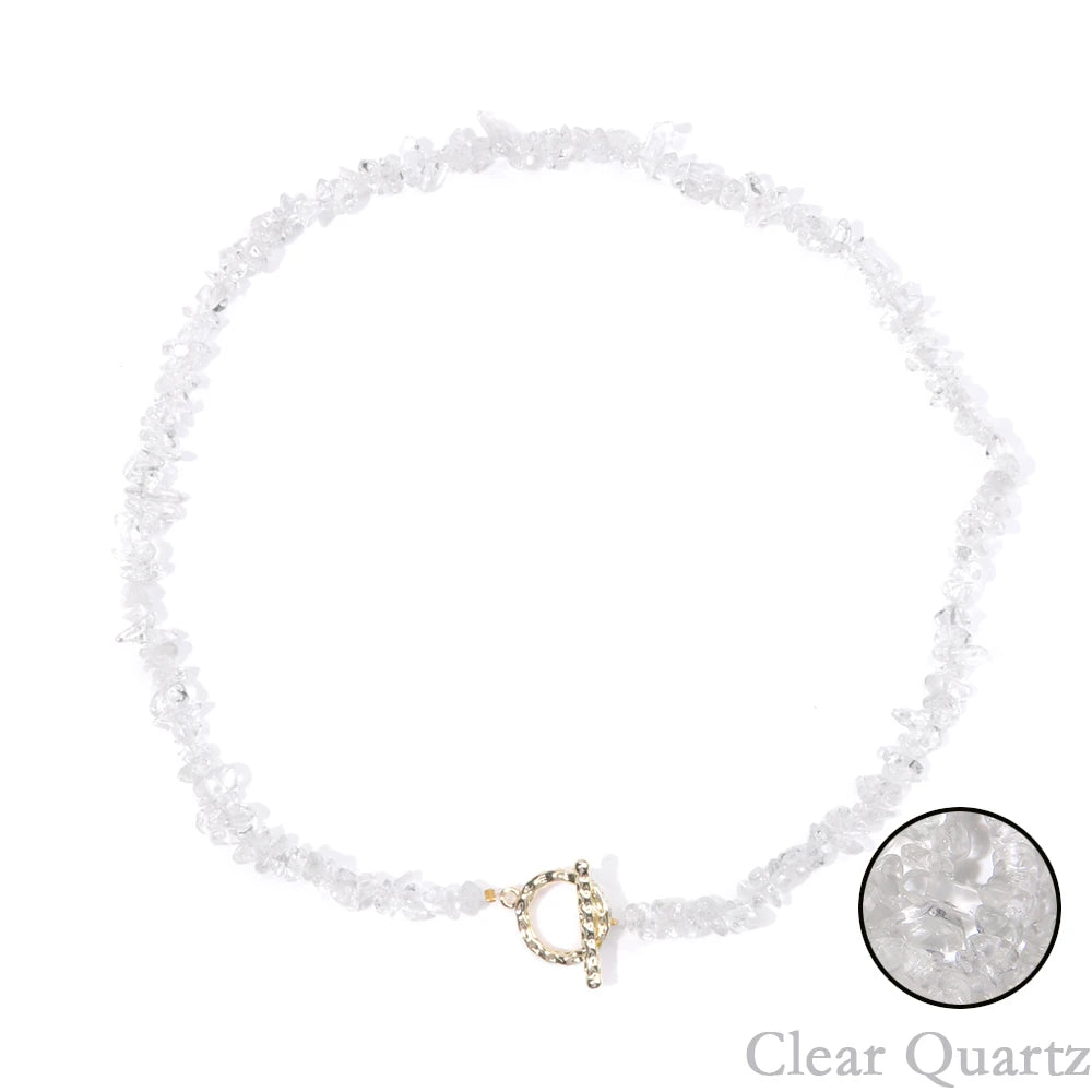 Natural Blue Stone Choker Necklace Aquamarine and Quartz Crystal Beads for Women