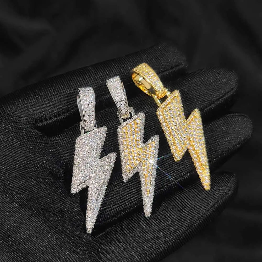 Shine Full Zircon Lightning Pendant Necklace for Women Men Crystal Charm Necklace  Iced Out Charm Hip Hop Party Jewelry