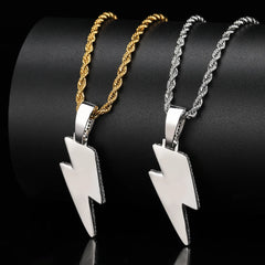 Shine Full Zircon Lightning Pendant Necklace for Women Men Crystal Charm Necklace  Iced Out Charm Hip Hop Party Jewelry