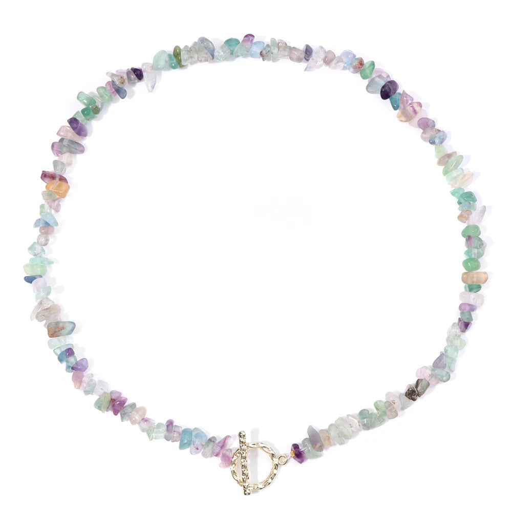 Natural Blue Stone Choker Necklace Aquamarine and Quartz Crystal Beads for Women