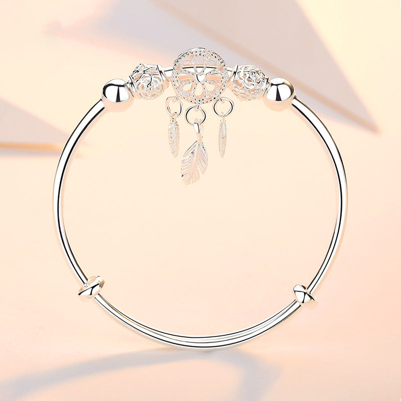 Silver Color Dreamcatcher Tassel Feather Lucky Bead Bracelet Bangle for Women Fashion Original Party Wedding Jewelry Gift