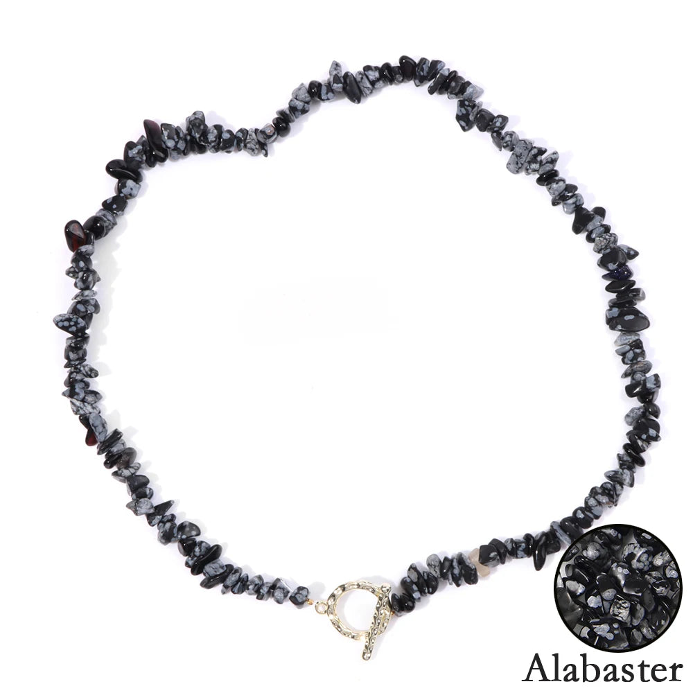Natural Blue Stone Choker Necklace Aquamarine and Quartz Crystal Beads for Women