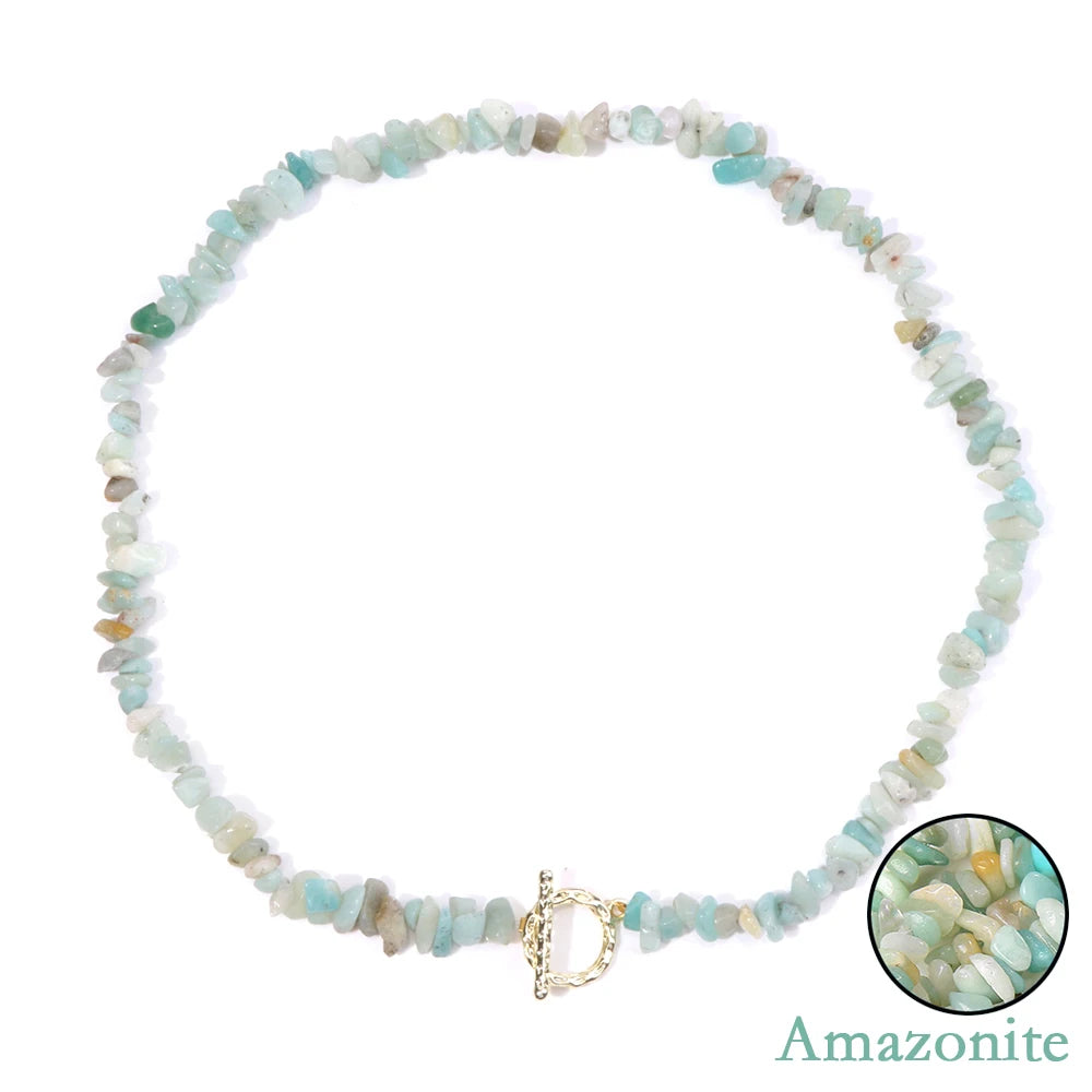 Natural Blue Stone Choker Necklace Aquamarine and Quartz Crystal Beads for Women
