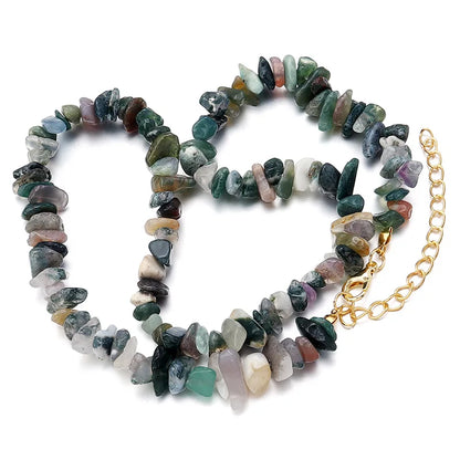 Natural Blue Stone Choker Necklace Irregular Healing Gravel Aquamarines Crystal Quartz Chip Beads Necklace For Women Jewelry
