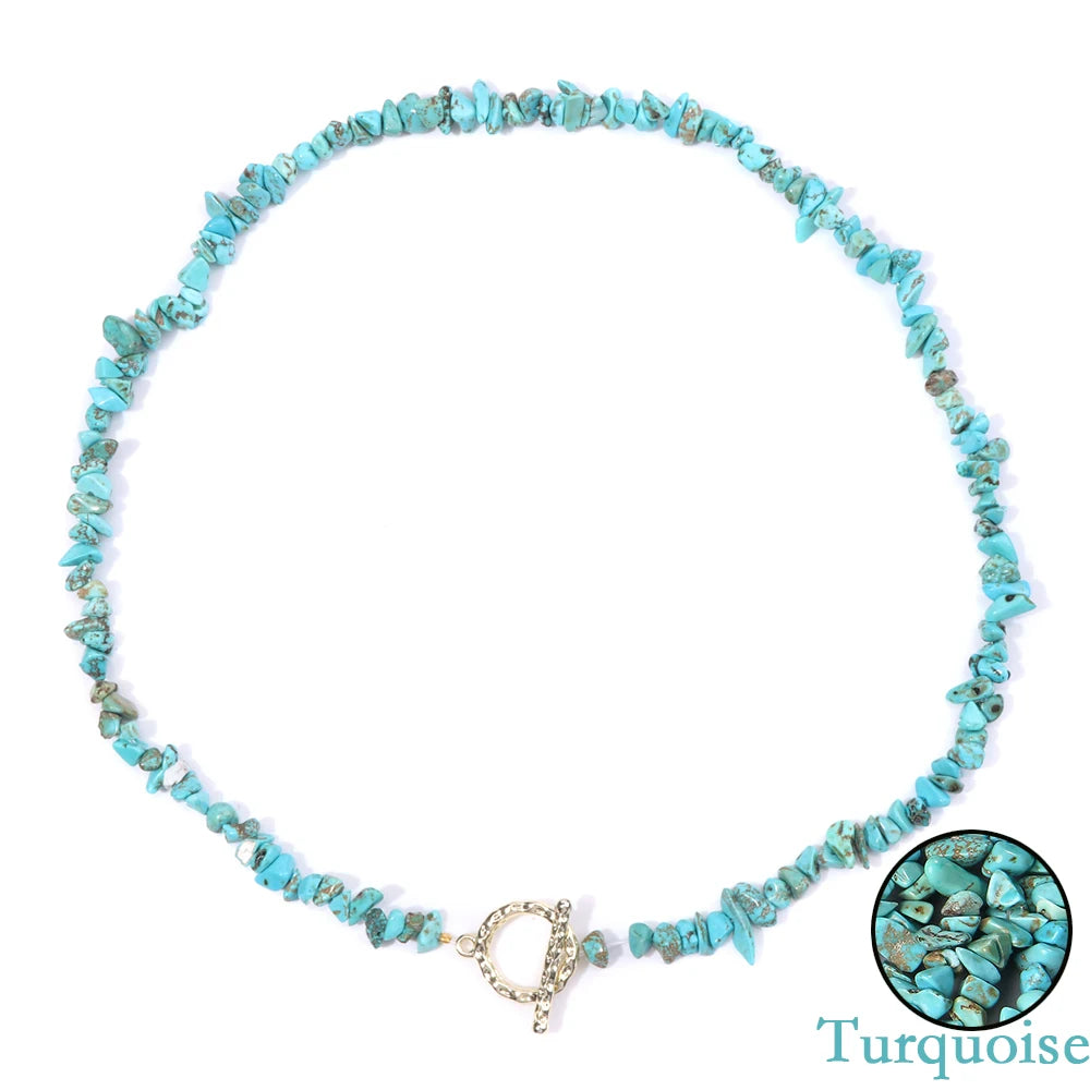 Natural Blue Stone Choker Necklace Aquamarine and Quartz Crystal Beads for Women