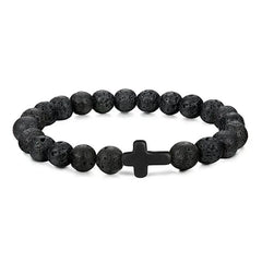 Natural Stone Wood Beads Rosary Bracelet Hematite Onyx Cross Meditation Yoga Jewelry for Men Women Handmade Spiritual Gift