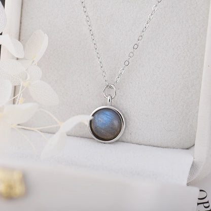 ITSMOS Natural Labradorite Moonstone Pendant Necklace Simple Round Rose Quartz Amethyst Stone Elegant Jewelry for Women Romatic