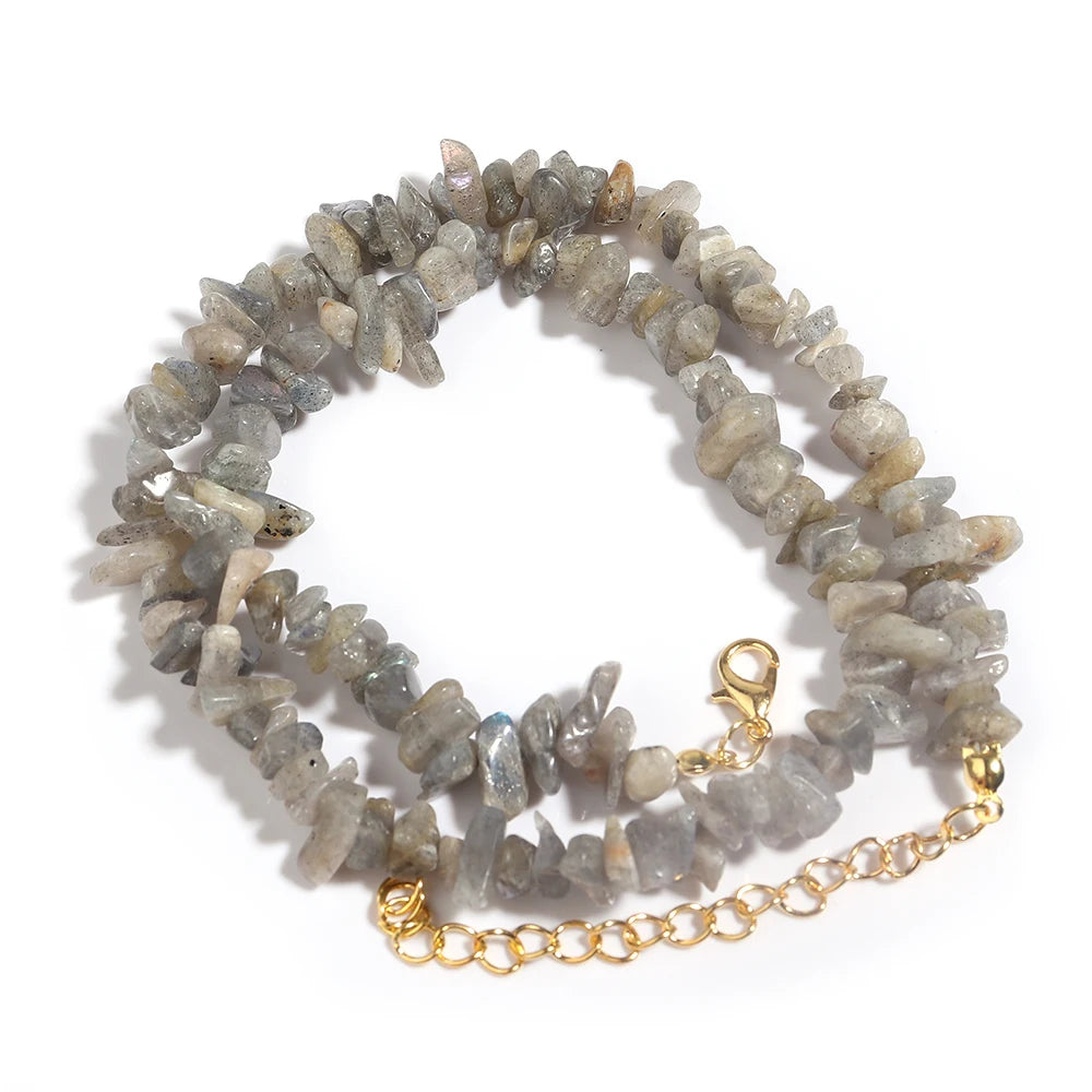 Natural Blue Stone Choker Necklace Irregular Healing Gravel Aquamarines Crystal Quartz Chip Beads Necklace For Women Jewelry