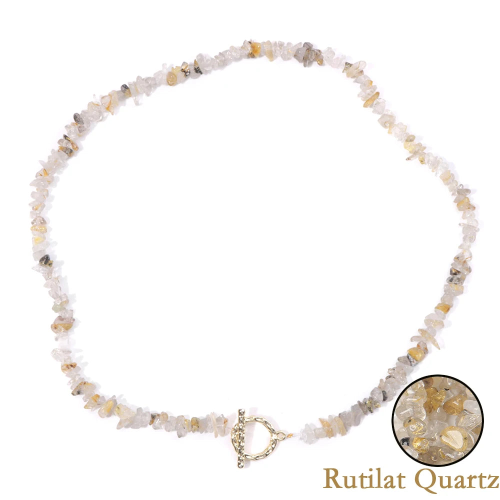 Natural Blue Stone Choker Necklace Aquamarine and Quartz Crystal Beads for Women