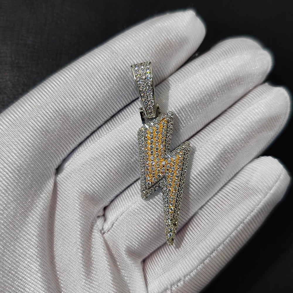 Shine Full Zircon Lightning Pendant Necklace for Women Men Crystal Charm Necklace  Iced Out Charm Hip Hop Party Jewelry