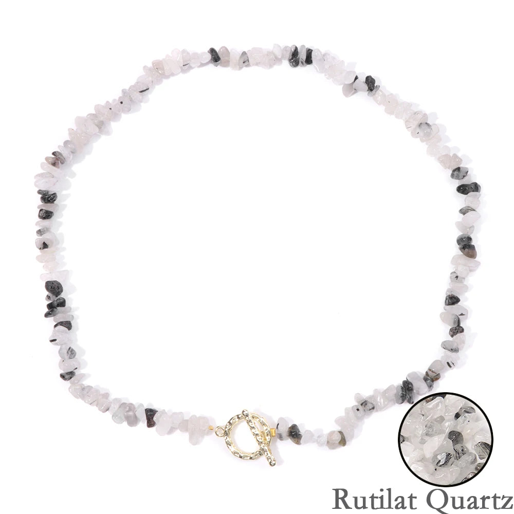 Natural Blue Stone Choker Necklace Aquamarine and Quartz Crystal Beads for Women