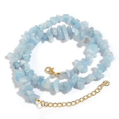 Natural Blue Stone Choker Necklace Irregular Healing Gravel Aquamarines Crystal Quartz Chip Beads Necklace For Women Jewelry
