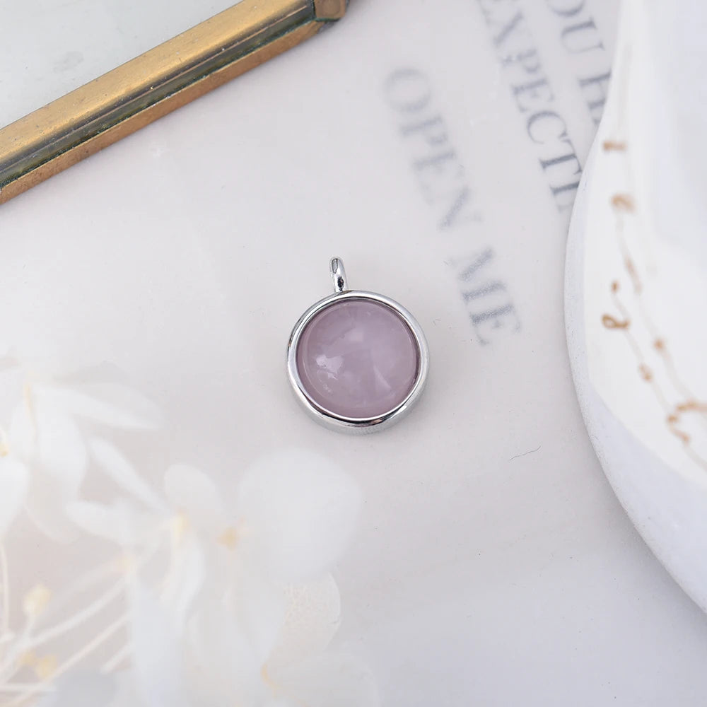 ITSMOS Natural Labradorite Moonstone Pendant Necklace Simple Round Rose Quartz Amethyst Stone Elegant Jewelry for Women Romatic