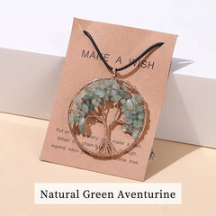 7 Chakras Tree of Life Pendant Gold with Natural Crystal Beads Reiki Healing Jewelry