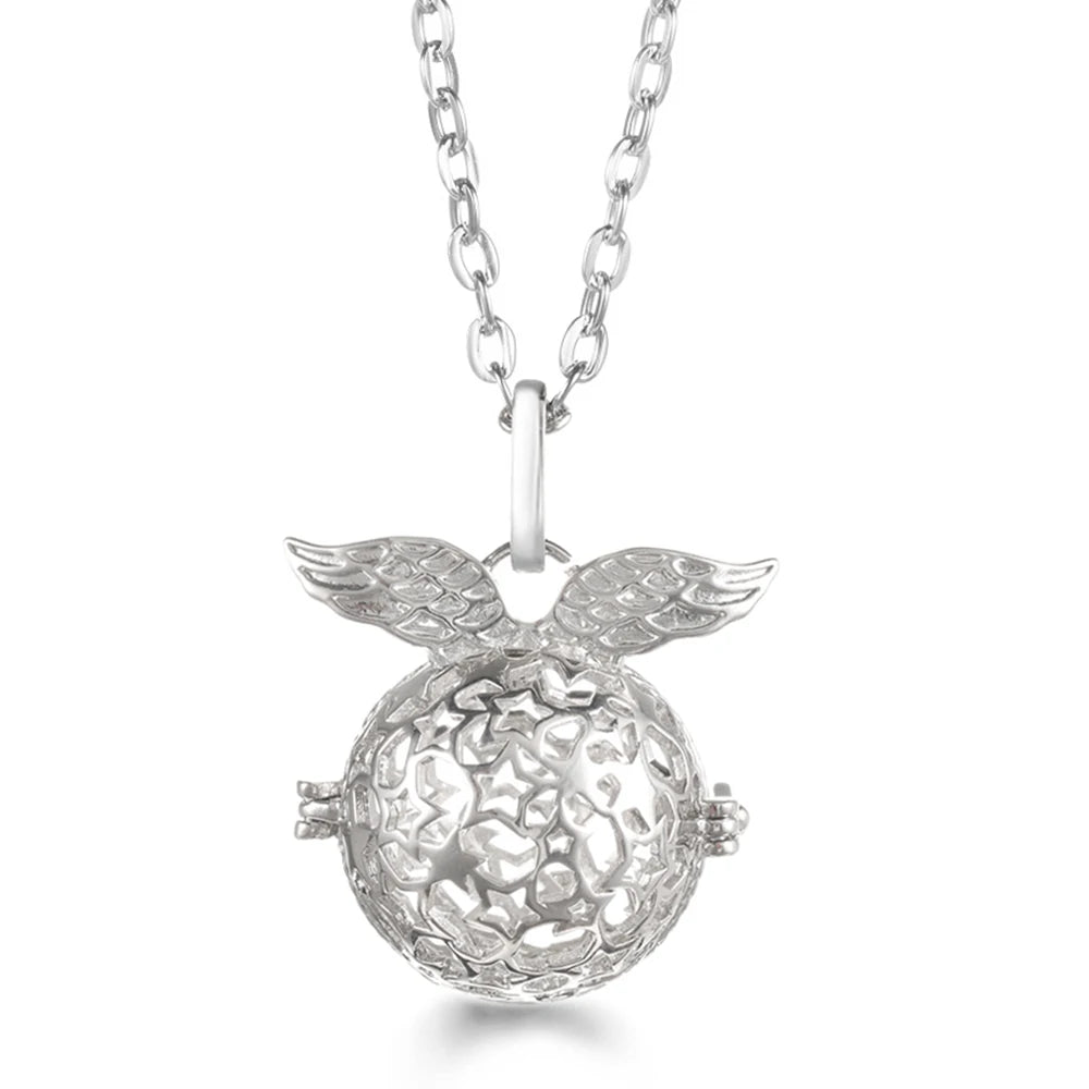 Russia Tradition Chime Exquisite Angel Wings Caller Necklace Essential Oil Diffuser Pregnant Woman Aromatherapy Pendant Jewelry