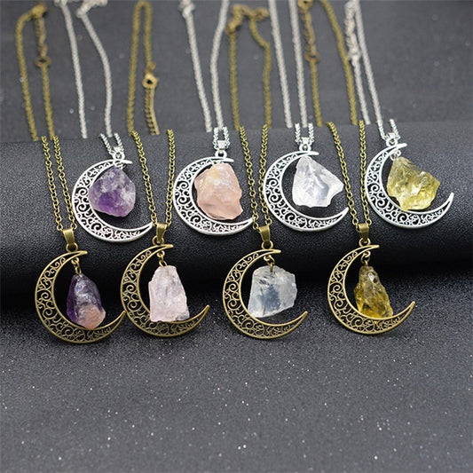 8 Various Quartz Crystal Moon Necklaces