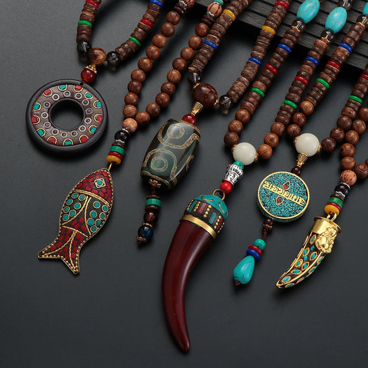22 Various Handmade Ethnic Wood Beaded Necklace