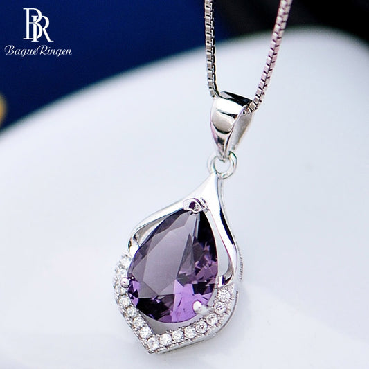 Elegant Water Drop Amethyst Crystal Necklace