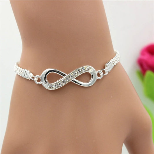 Glimmering Rhinestone Silver Infinity Bracelet