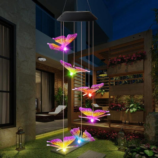 28 Various 6LED Solar Power Changeable Waterproof Butterfly Wind Chimes