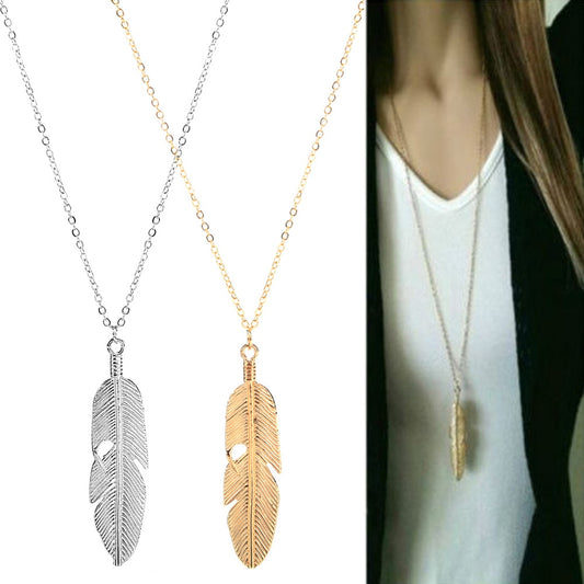 2 Various Long Chain Feather Necklace