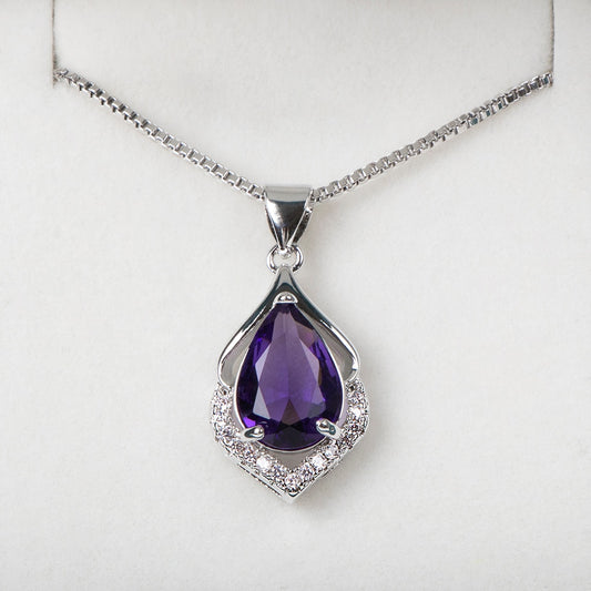 Elegant Water Drop Amethyst Crystal Necklace
