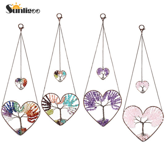 4 Various Heart Tree of Life Chakra Crystal Wall Hanging
