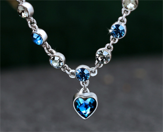 Ocean Blue Heart Crystal Silver Bracelet